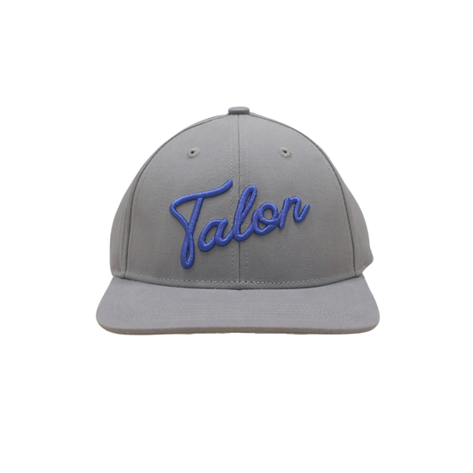 Flat Brim Hat - Grey w/ Royal Script by Talon Golf LLC