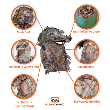 2-in-1 FRONT Leafy Face Mask and Camo Hat (Adj, OSFM)