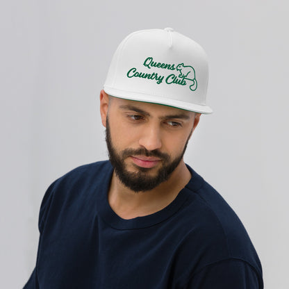 Queens Country Club with Squirrel Embroidery Flat Bill Cap by Queens Country Club