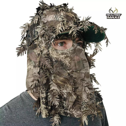 2-in-1 FRONT Leafy Face Mask and Camo Hat (Adj, OSFM)