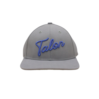 Flat Brim Hat - Grey w/ Royal Script by Talon Golf LLC