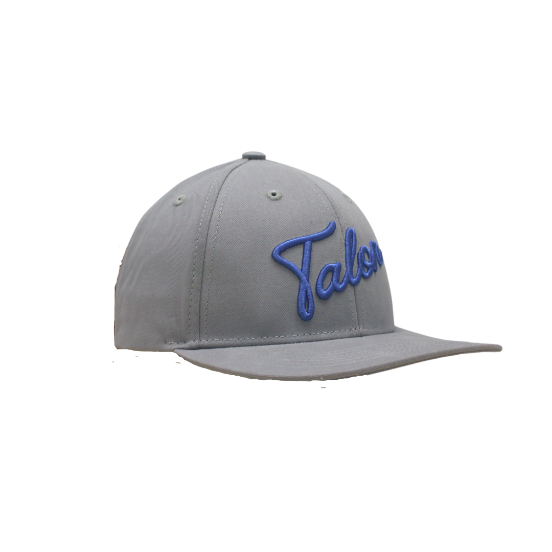 Flat Brim Hat - Grey w/ Royal Script by Talon Golf LLC