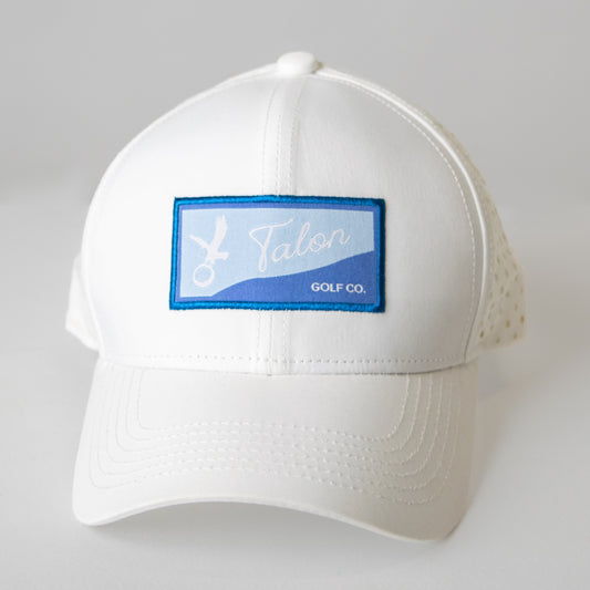 "Fade to Blue" White Talon Performance Hat w/ Split Logo by Talon Golf LLC