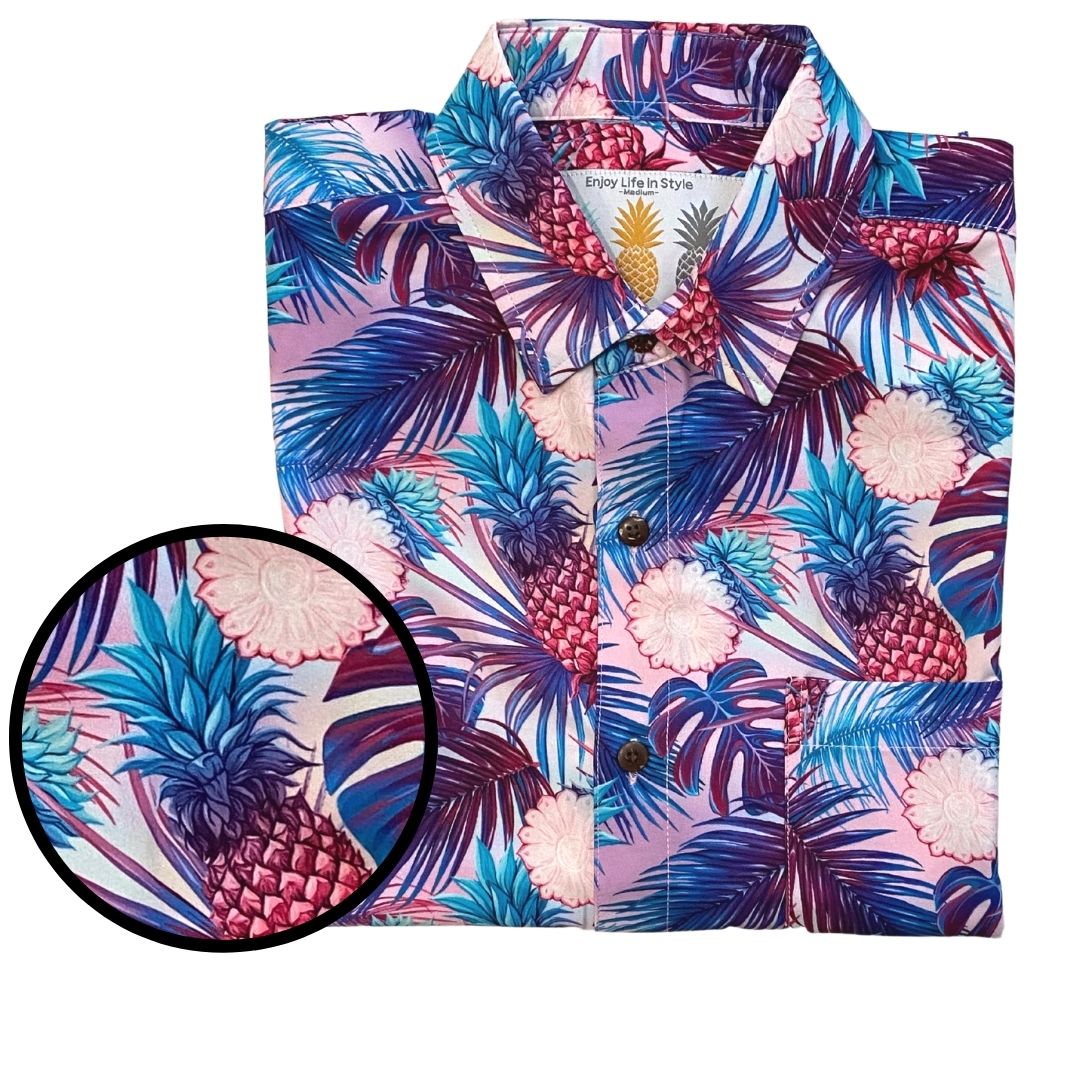 Super Stretch - LIT Pineapple Hawaiian Shirt by Tropical Bros