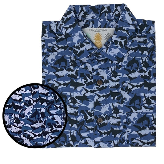 Super Stretch - Shark Attack Hawaiian Shirt by Tropical Bros