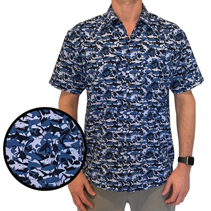 Super Stretch - Shark Attack Hawaiian Shirt by Tropical Bros