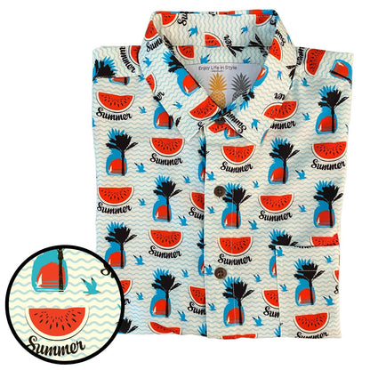 Super Stretch - Watermelon Palms Hawaiian Shirt by Tropical Bros