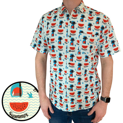 Super Stretch - Watermelon Palms Hawaiian Shirt by Tropical Bros