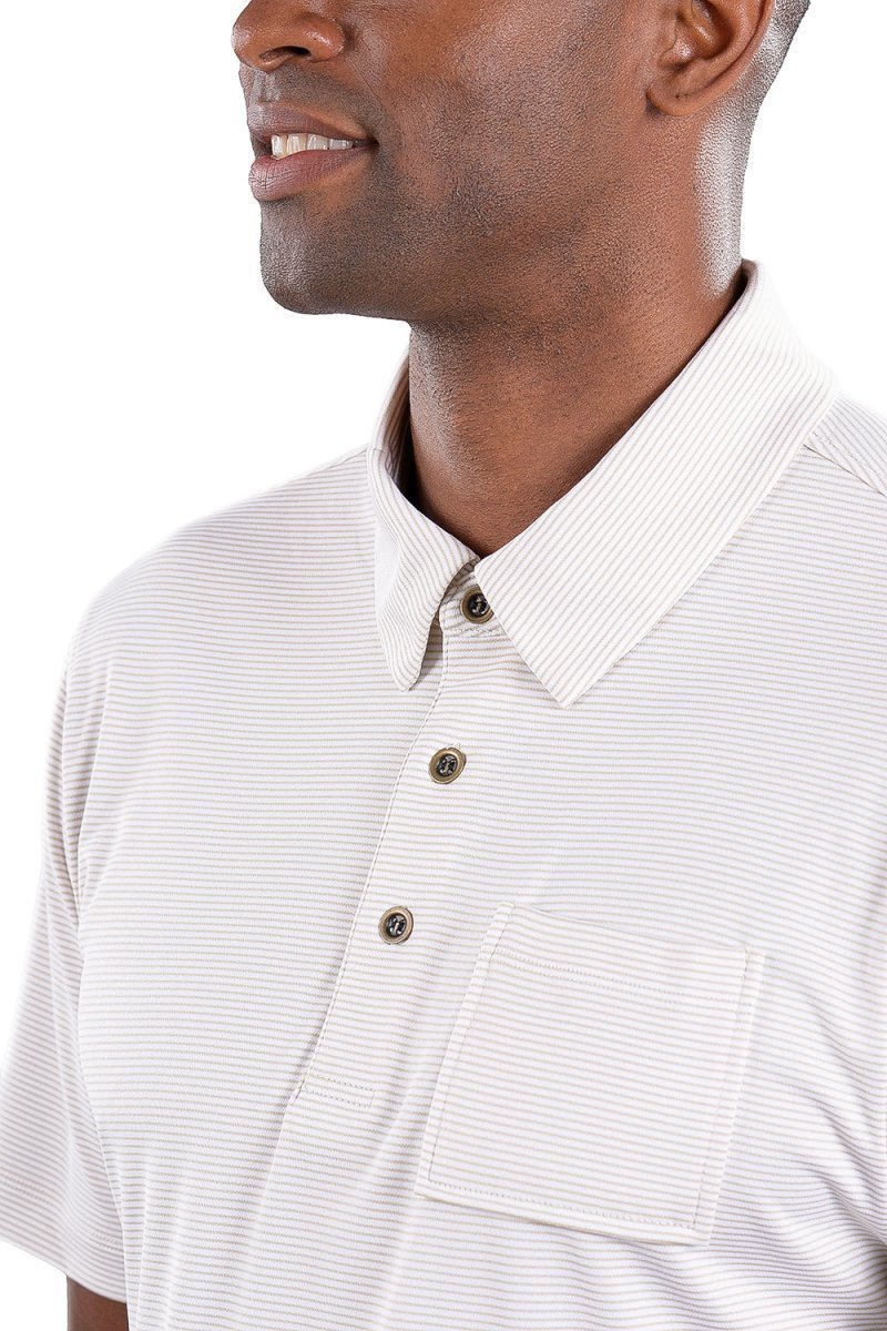 Toby Polo White/Tan Stripe - Comfort Fit by Covel